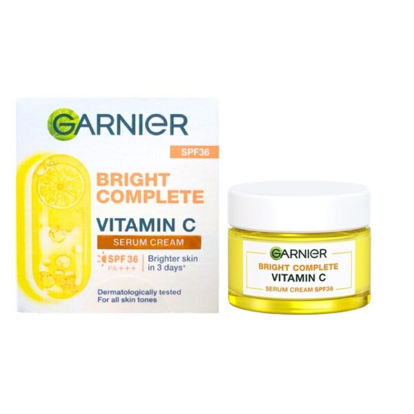 Garnier Bright Complete Vitamin C Serum Cream SPF 36 50ml | Daily Moisturizer with Sun Protection | Indonesia