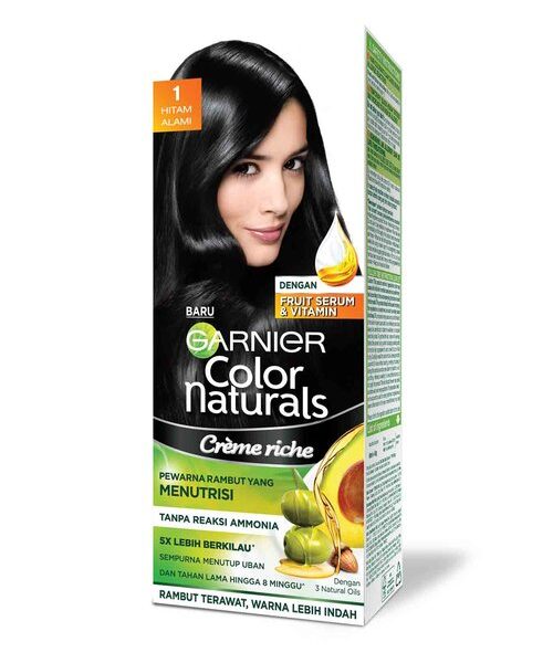 Garnier Color Naturals Crème Riche - Black 55ml + 50g | Long-Lasting, Rich Black Hair Color | Indonesia