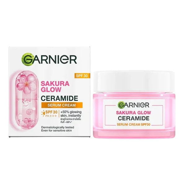 Garnier Sakura Glow Ceramide Serum Cream SPF 30 50ml | Hydrating, Brightening, and Sun Protection | Indonesia